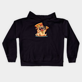 Cute Funny Pug Dog Eating Pizza Kids Hoodie